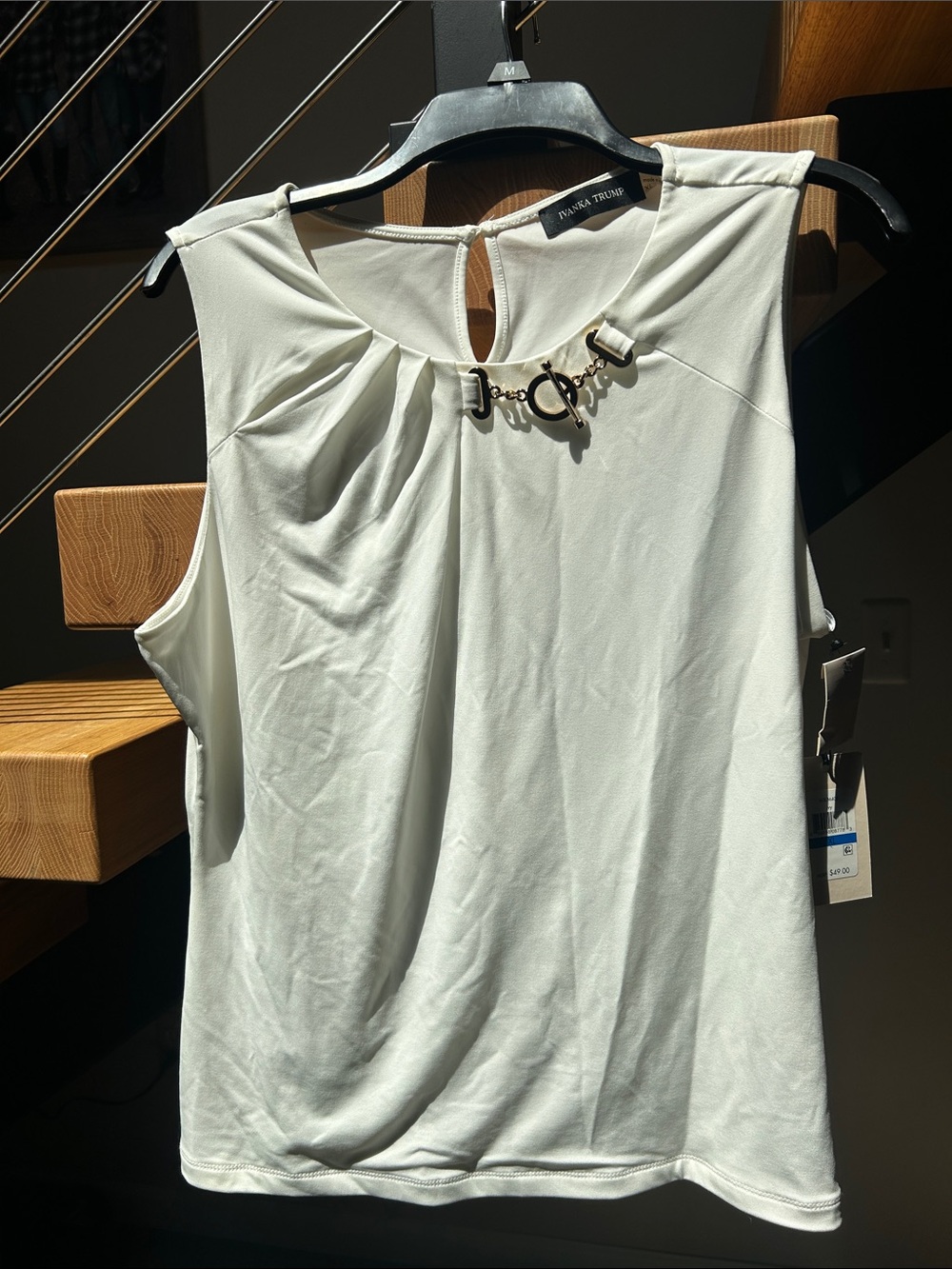 Ivanka Trump Cream Sleeveless Top with Gold Accent